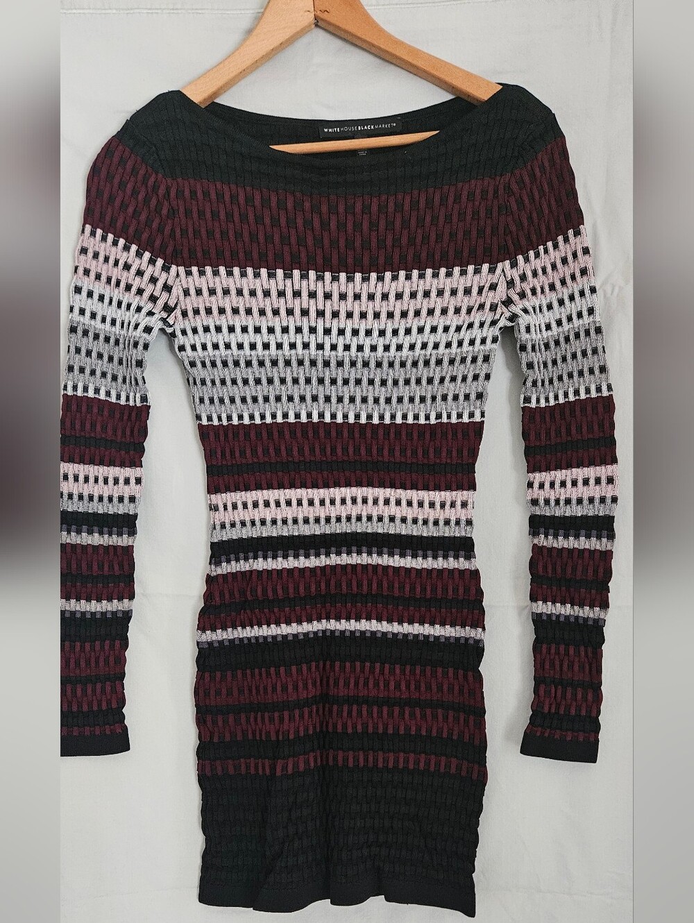 Women’s Striped Knit Dress - Black, Burgundy, Grey & Cream